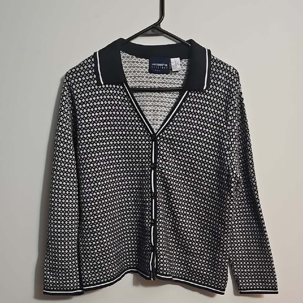 Liz Claiborne Liz Sport Dark Gray and White Knit Sweater Size Medium Petite